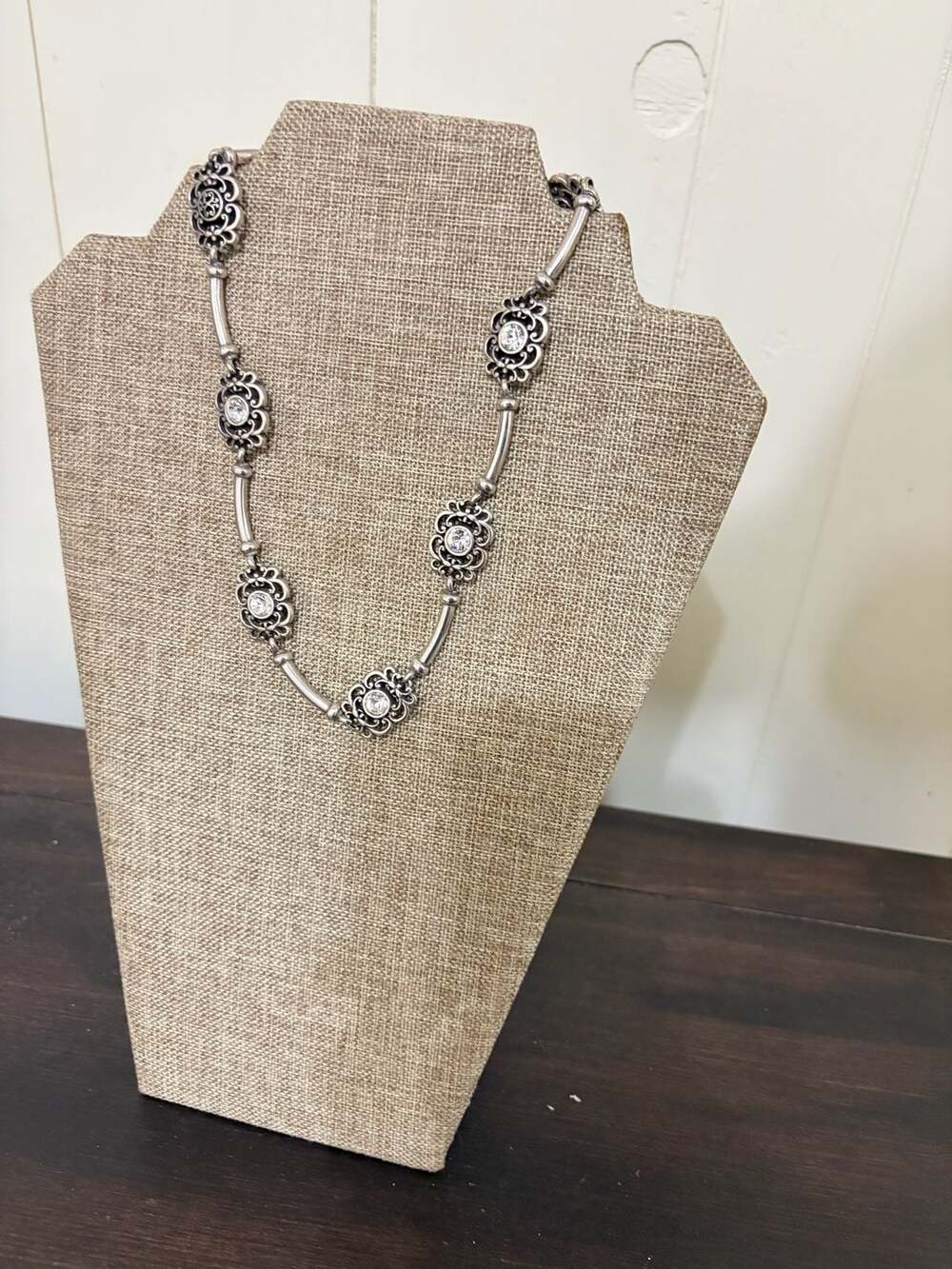 Brighton Meridian Petite Station Crystal Silver Flower Long Necklace